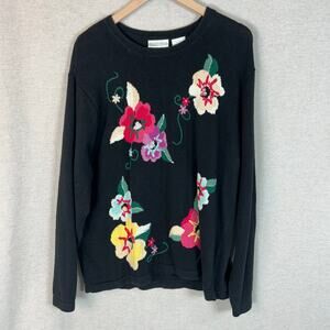 VTG Blair Boutique Women Sweater Size 2XL Sequin Flowers Grandmacore Embroidered